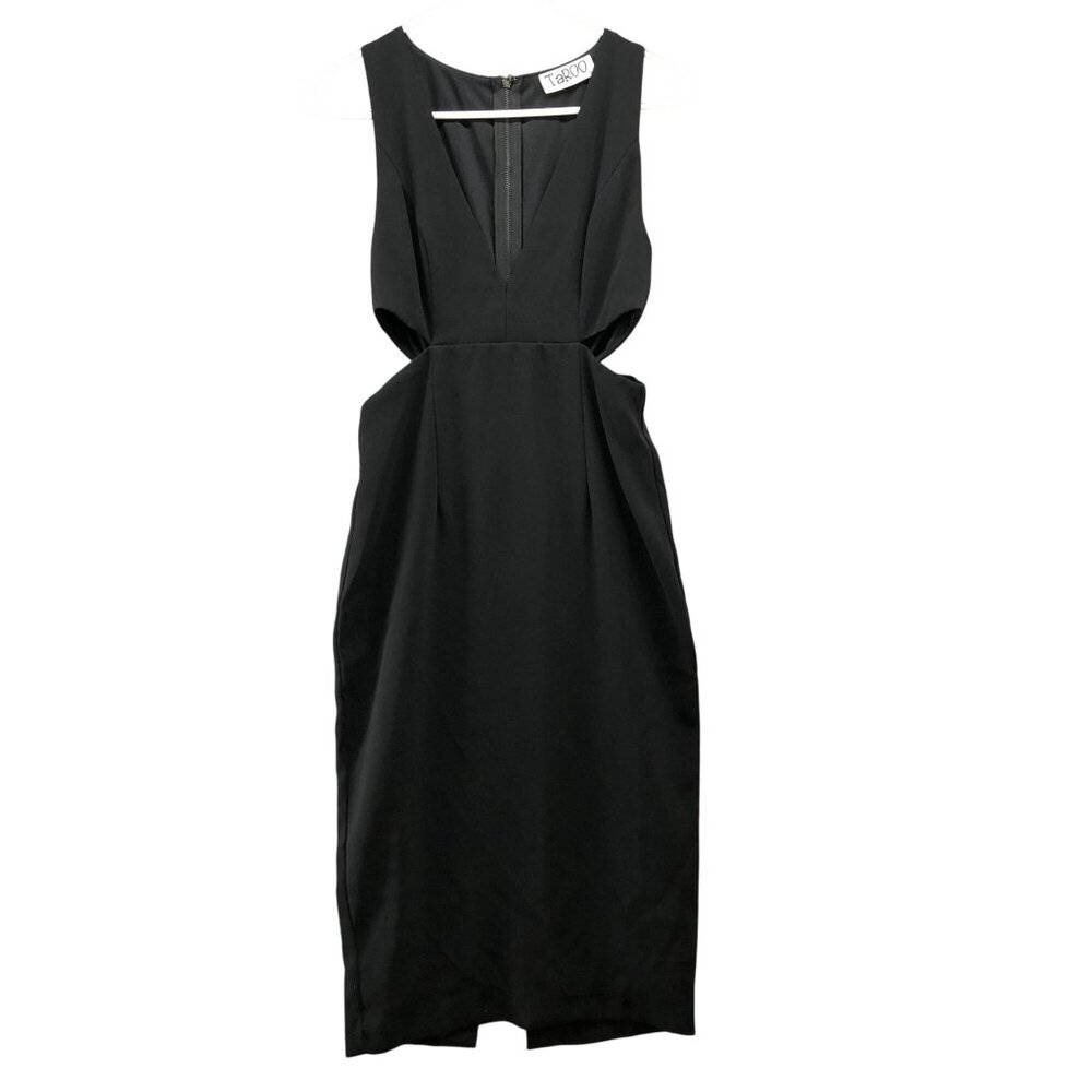 Taroo Black Midi Cocktail‎ Dress Womens S Cut Out Waist V-Neck Sleeveless Party